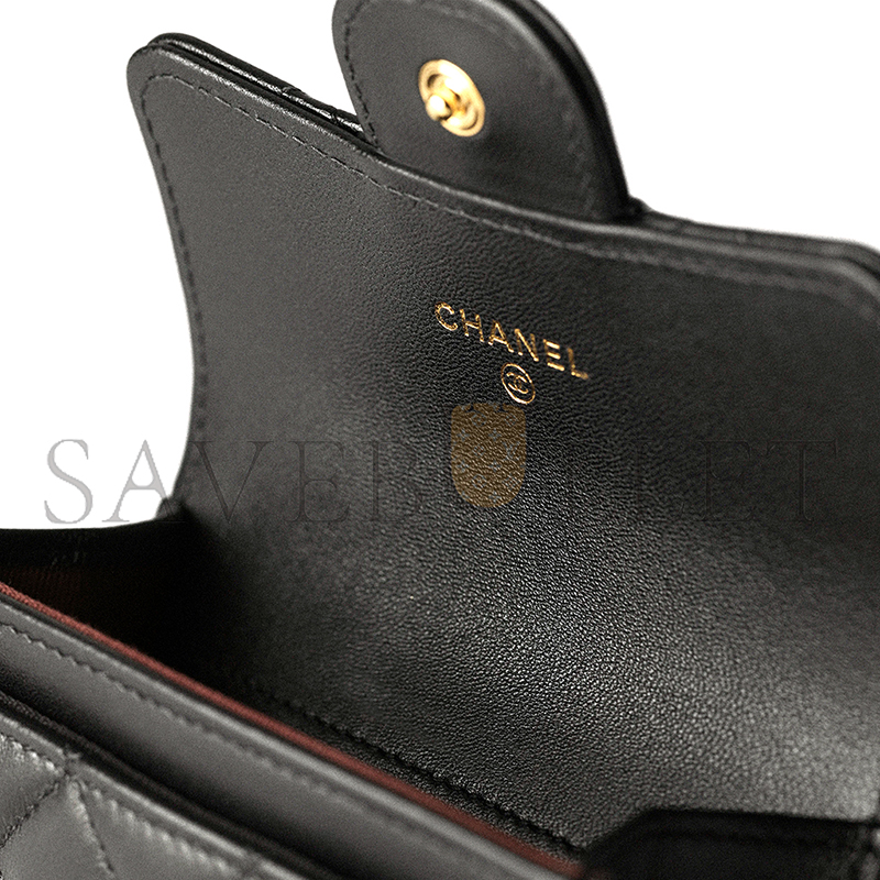 Ch*el classic card holder lambskin & gold-tone metal black ap0214 (11.3*7.5*2.5cm)
